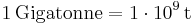 \mathrm{1\, Gigatonne = 1\cdot 10^{9}\, t}